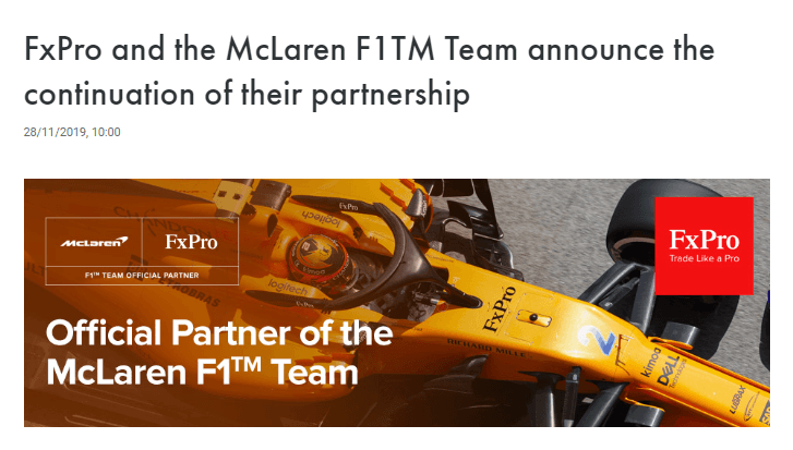 FxPro extends McLaren F1TM partnership